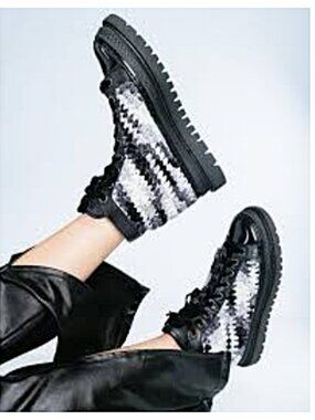 🔹️KROJAY 🔹️Rhodonite Black/ Red Lace Up Booties(For Women)